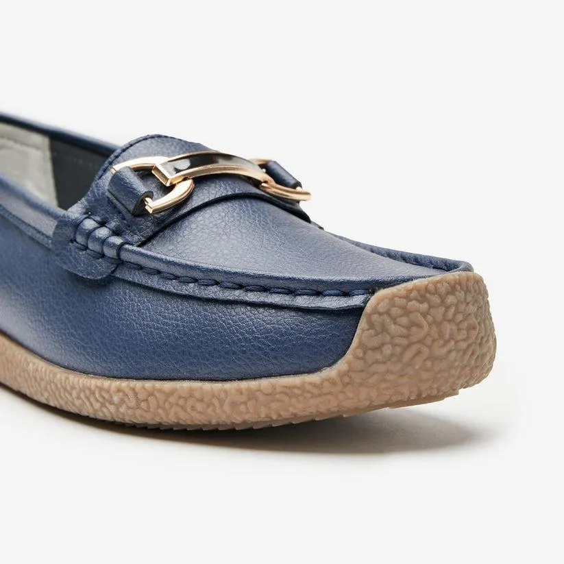 Shuropody Monterey Women's Buckle Loafers - Navy