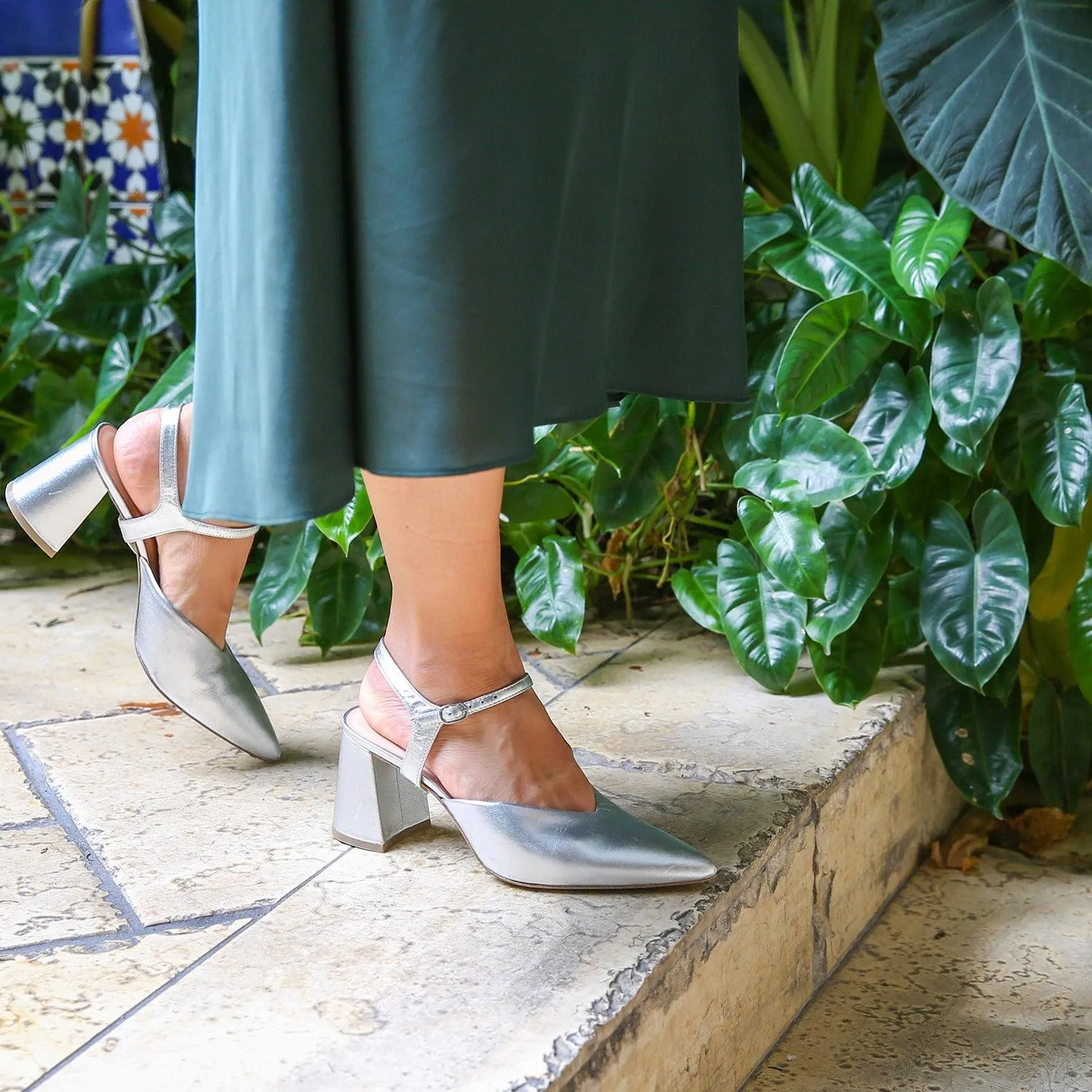 Silver V Mule   Jackie Strap
