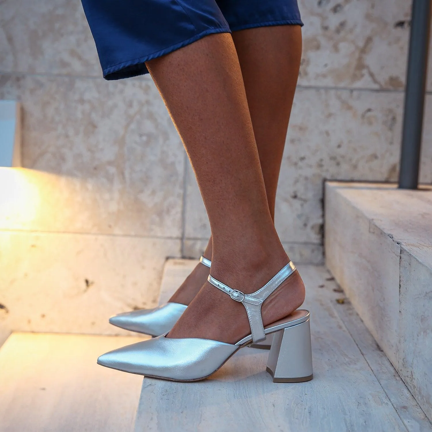Silver V Mule   Jackie Strap