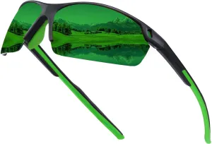 SKYWAY Polarized Sunglasses for Men Women, Wrap Around Sports Sun Glasses Lightweight TR90 Frame UV400 Protection (Green)