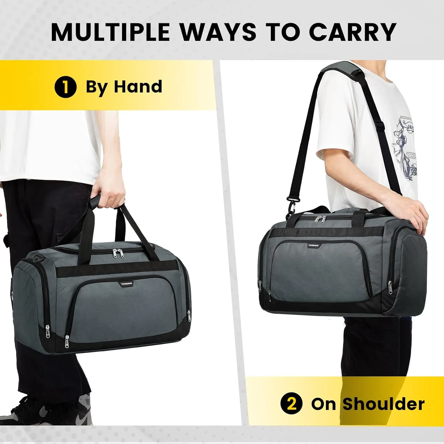 Small Gym Bag - 40L Duffle Bag for Men Women Lightweight Duffel Bag with Shoe Compartment Wet Pocket Travel Bag Sports Bag for Sports Gym Travel - Black, Gray