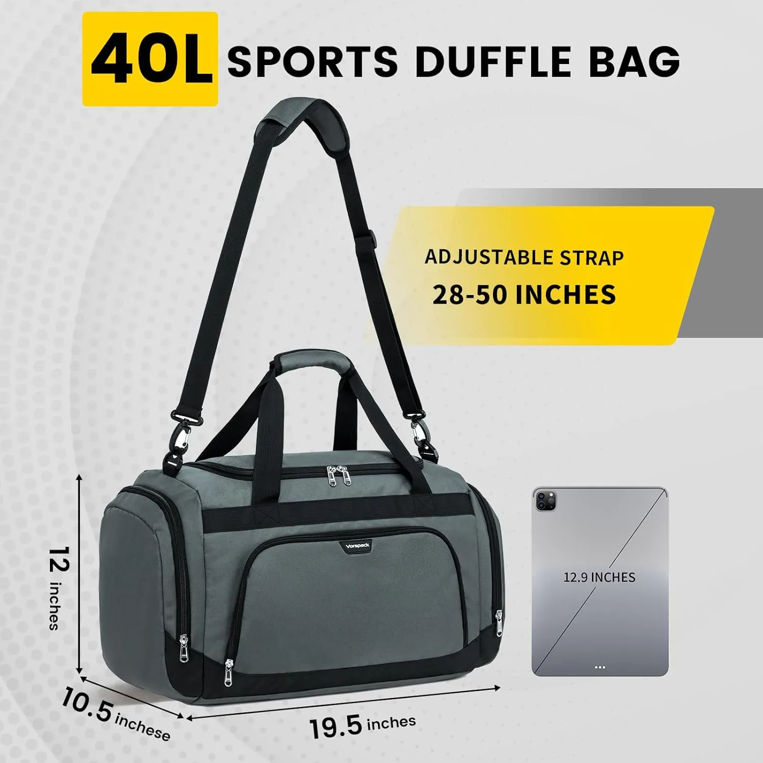 Small Gym Bag - 40L Duffle Bag for Men Women Lightweight Duffel Bag with Shoe Compartment Wet Pocket Travel Bag Sports Bag for Sports Gym Travel - Black, Gray
