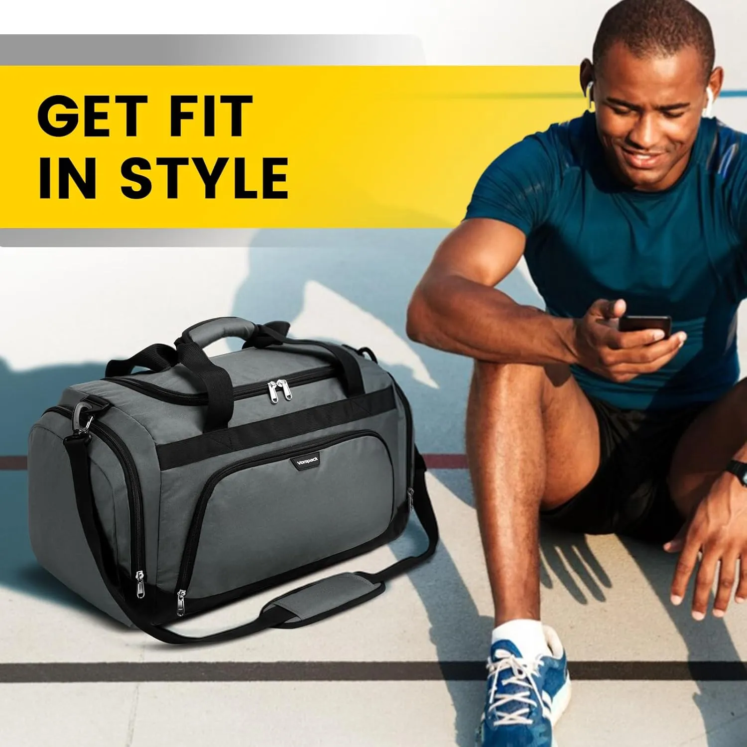 Small Gym Bag - 40L Duffle Bag for Men Women Lightweight Duffel Bag with Shoe Compartment Wet Pocket Travel Bag Sports Bag for Sports Gym Travel - Black, Gray