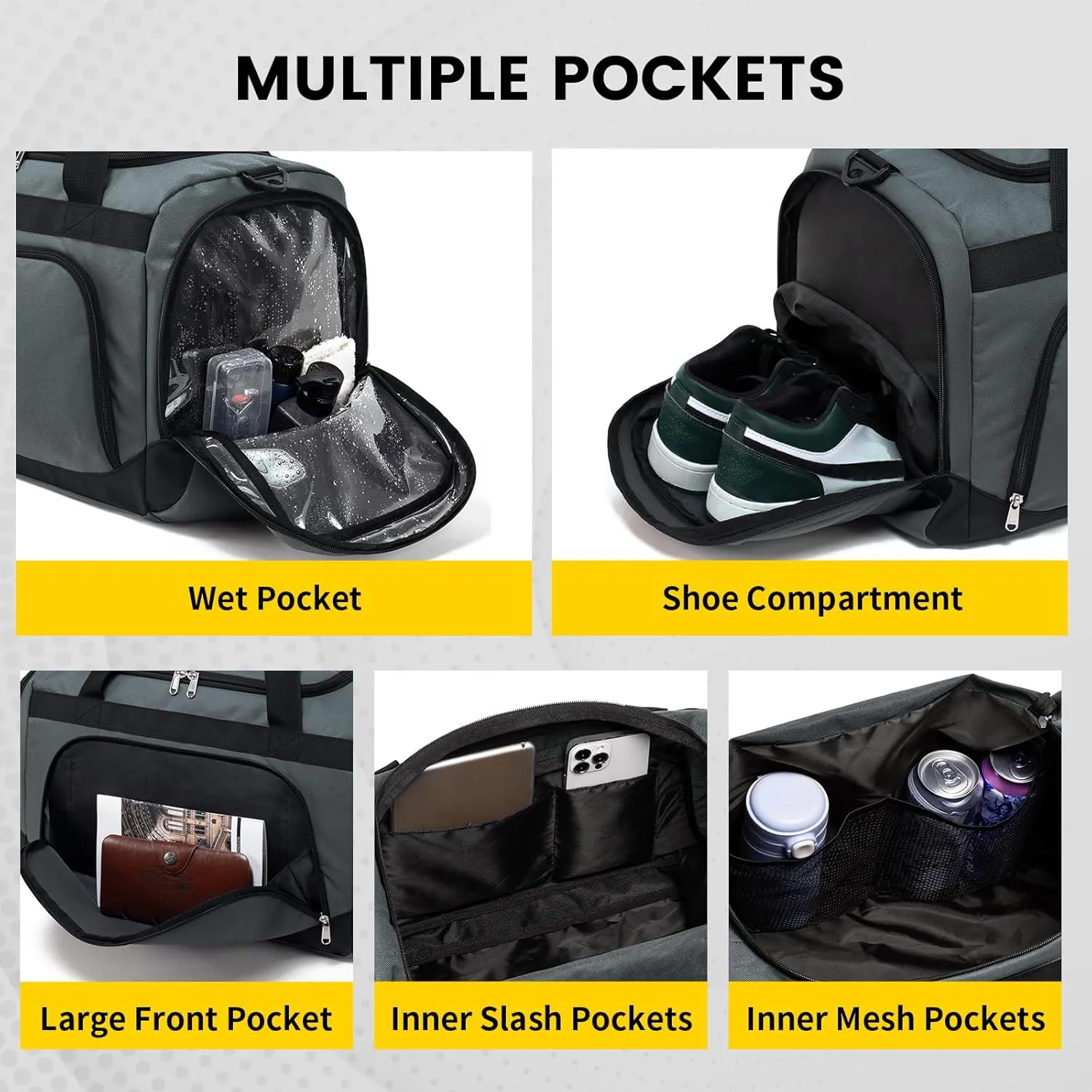 Small Gym Bag - 40L Duffle Bag for Men Women Lightweight Duffel Bag with Shoe Compartment Wet Pocket Travel Bag Sports Bag for Sports Gym Travel - Black, Gray