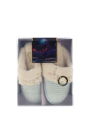 Something Special Ladies Pearl Embellished Plush Mule Slippers, Mint