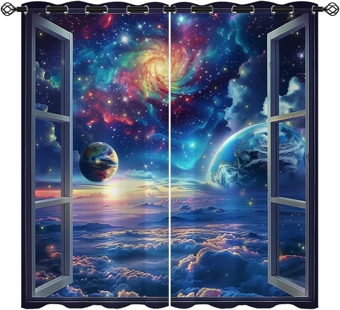 Space Galaxy Blackout Curtains for Girls Boys Kids Home Decor, Universe Nebula Galaxies Solar Planet Grommet Thermal Insulated Drapes Darkening Window Curtain for Bedroom Living Room, 84 x 84 Inch