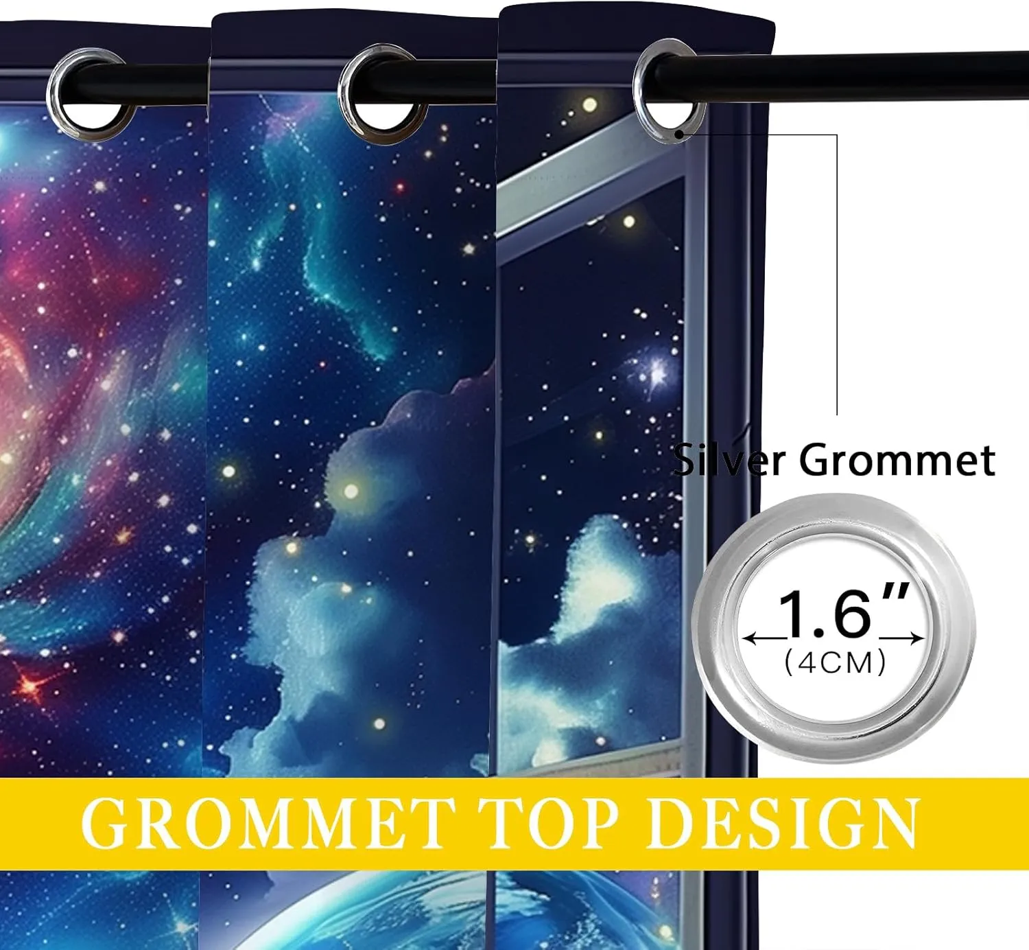 Space Galaxy Blackout Curtains for Girls Boys Kids Home Decor, Universe Nebula Galaxies Solar Planet Grommet Thermal Insulated Drapes Darkening Window Curtain for Bedroom Living Room, 84 x 84 Inch