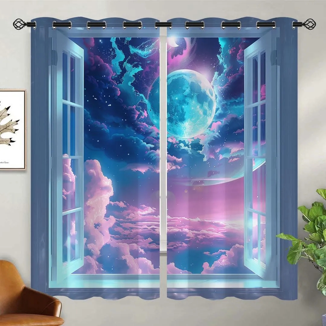 Space Galaxy Blackout Curtains for Girls Teen Boys Home Decor,Fantasy Nebula Galaxies Solar Planet Grommet Thermal Insulated Drapes Darkening Window Curtain for Bedroom Living Room, 42 x 63 Inch