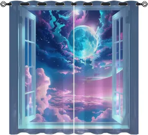 Space Galaxy Blackout Curtains for Girls Teen Boys Home Decor,Fantasy Nebula Galaxies Solar Planet Grommet Thermal Insulated Drapes Darkening Window Curtain for Bedroom Living Room, 42 x 63 Inch