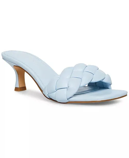 Square Toe Woven Eco Leather Kitten Heel Sandal