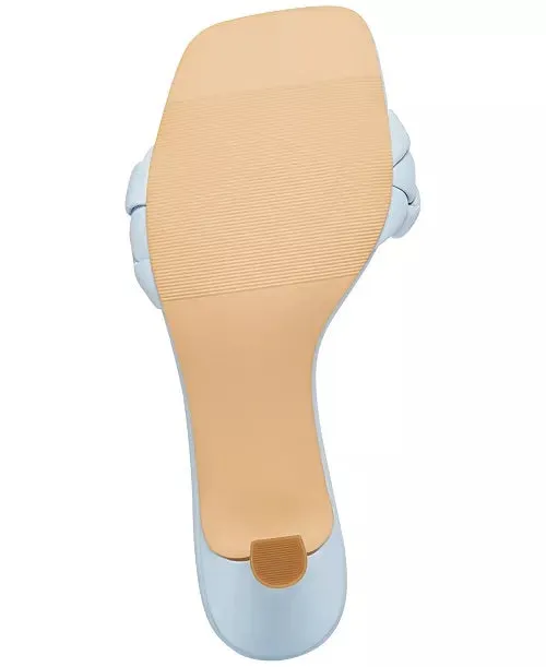 Square Toe Woven Eco Leather Kitten Heel Sandal