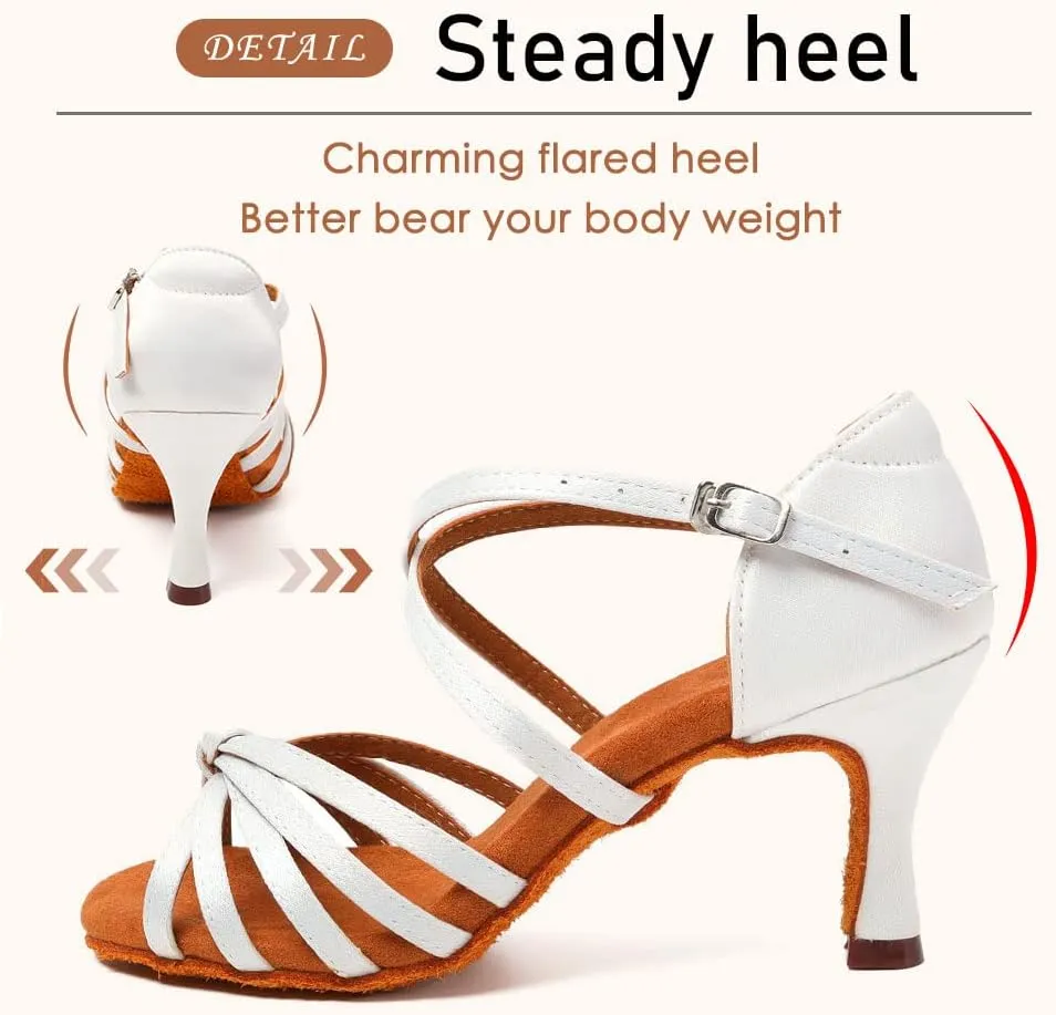 SWDZM Women's Ballroom Dance Shoes Satin Latin Salsa Professional Practice Dancing Shoes