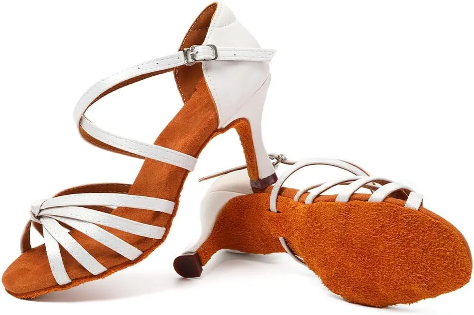 SWDZM Women's Ballroom Dance Shoes Satin Latin Salsa Professional Practice Dancing Shoes