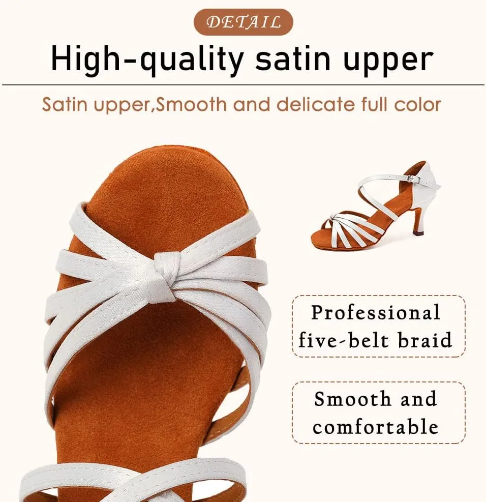 SWDZM Women's Ballroom Dance Shoes Satin Latin Salsa Professional Practice Dancing Shoes