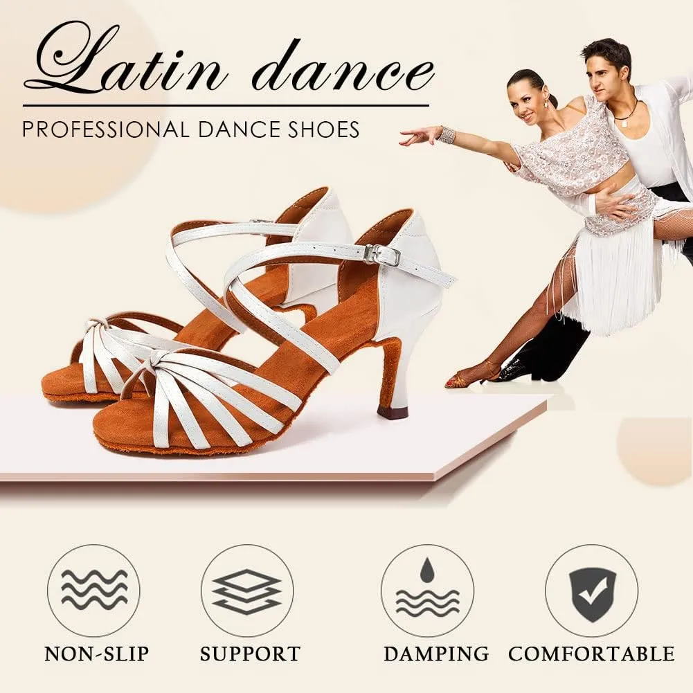 SWDZM Women's Ballroom Dance Shoes Satin Latin Salsa Professional Practice Dancing Shoes