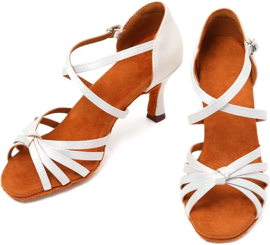 SWDZM Women's Ballroom Dance Shoes Satin Latin Salsa Professional Practice Dancing Shoes