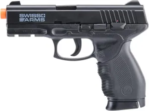 Swiss Arms 24/7 Semi-Auto BAX System CO2 Powered Airsoft Non-Blowback Pistol with Hop-Up, 305-395 FPS, Black (280323)