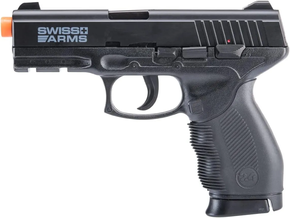 Swiss Arms 24/7 Semi-Auto BAX System CO2 Powered Airsoft Non-Blowback Pistol with Hop-Up, 305-395 FPS, Black (280323)