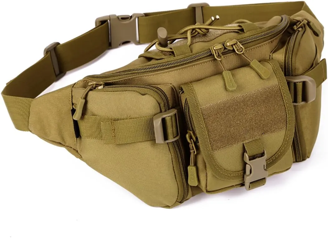 Tactical Waist Bag for Men Women Military Fanny Pack Outdoor Traveling Hiking Hunting Fishing Hip Bum Bag, Brown