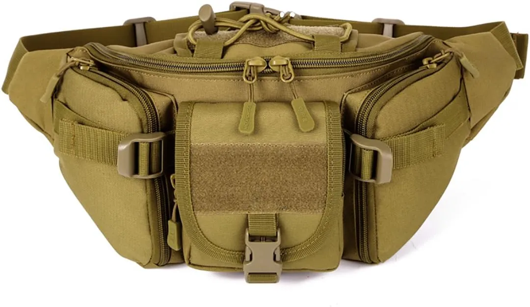 Tactical Waist Bag for Men Women Military Fanny Pack Outdoor Traveling Hiking Hunting Fishing Hip Bum Bag, Brown