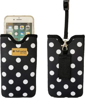 Tainada Men Women Neoprene Shockproof Phone Sleeve Pouch Carrying Case with Neck Lanyard, Belt Loop Holster for iPhone 16/15 Pro Max, 16/15 Plus, Samsung S24 , A54, Z Fold5 (Black White Polka Dots)