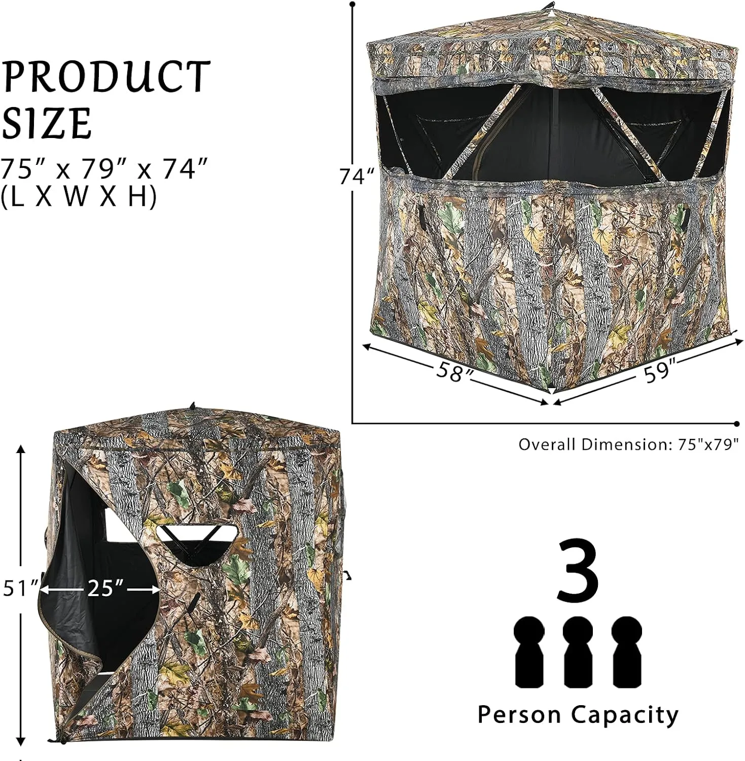 Tangkula 3 Person Pop up Ground Blind, Portable Hunting Blind with Mesh Windows, Carrying Bag & Ground Stakes, Camouflage Hunting Tent with Hub System, Camo Deer Blinds for Hunting