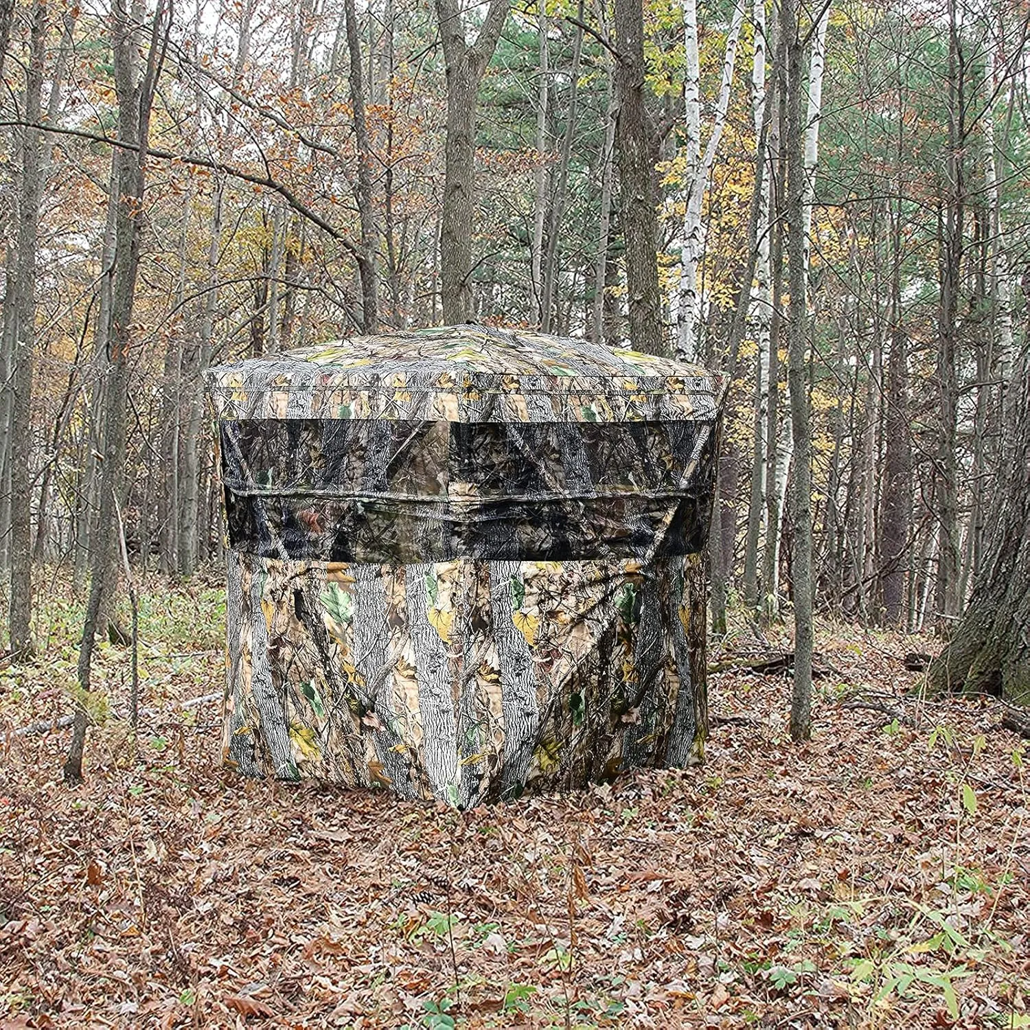 Tangkula 3 Person Pop up Ground Blind, Portable Hunting Blind with Mesh Windows, Carrying Bag & Ground Stakes, Camouflage Hunting Tent with Hub System, Camo Deer Blinds for Hunting