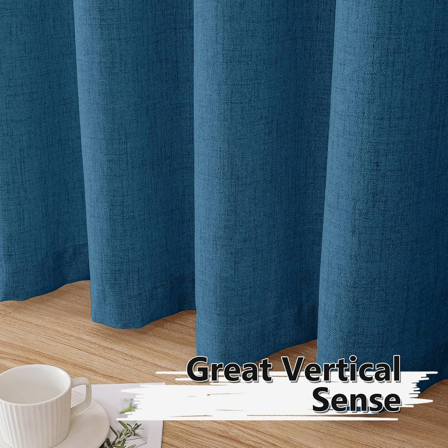 Tollpiz Short Linen Curtains Bedroom Rod Pocket Semi Sheer Curtain Burlap Light Filtering Thick Linen Drapes for Living Room, 38 x 45 inches Long, Classic Blue, Set of 2 Panels
