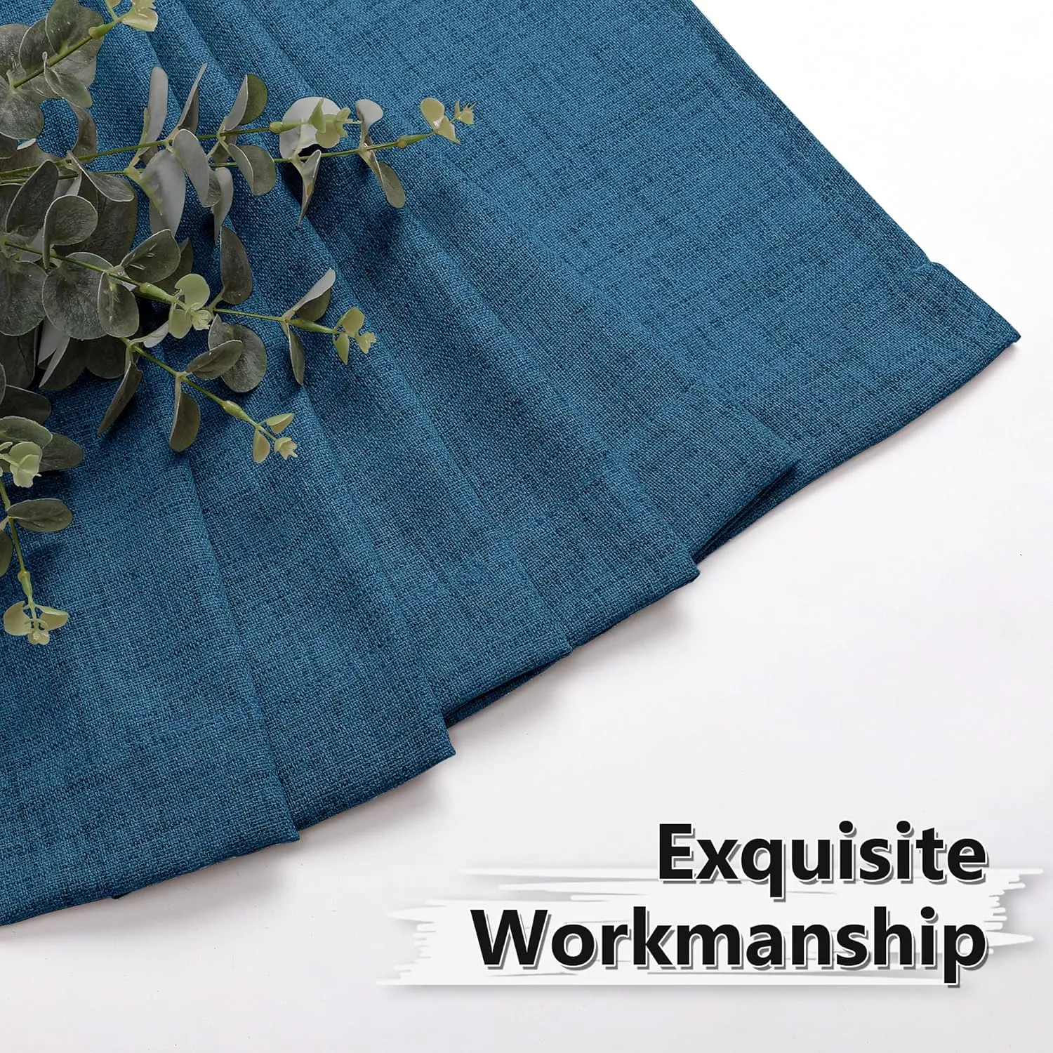 Tollpiz Short Linen Curtains Bedroom Rod Pocket Semi Sheer Curtain Burlap Light Filtering Thick Linen Drapes for Living Room, 38 x 45 inches Long, Classic Blue, Set of 2 Panels