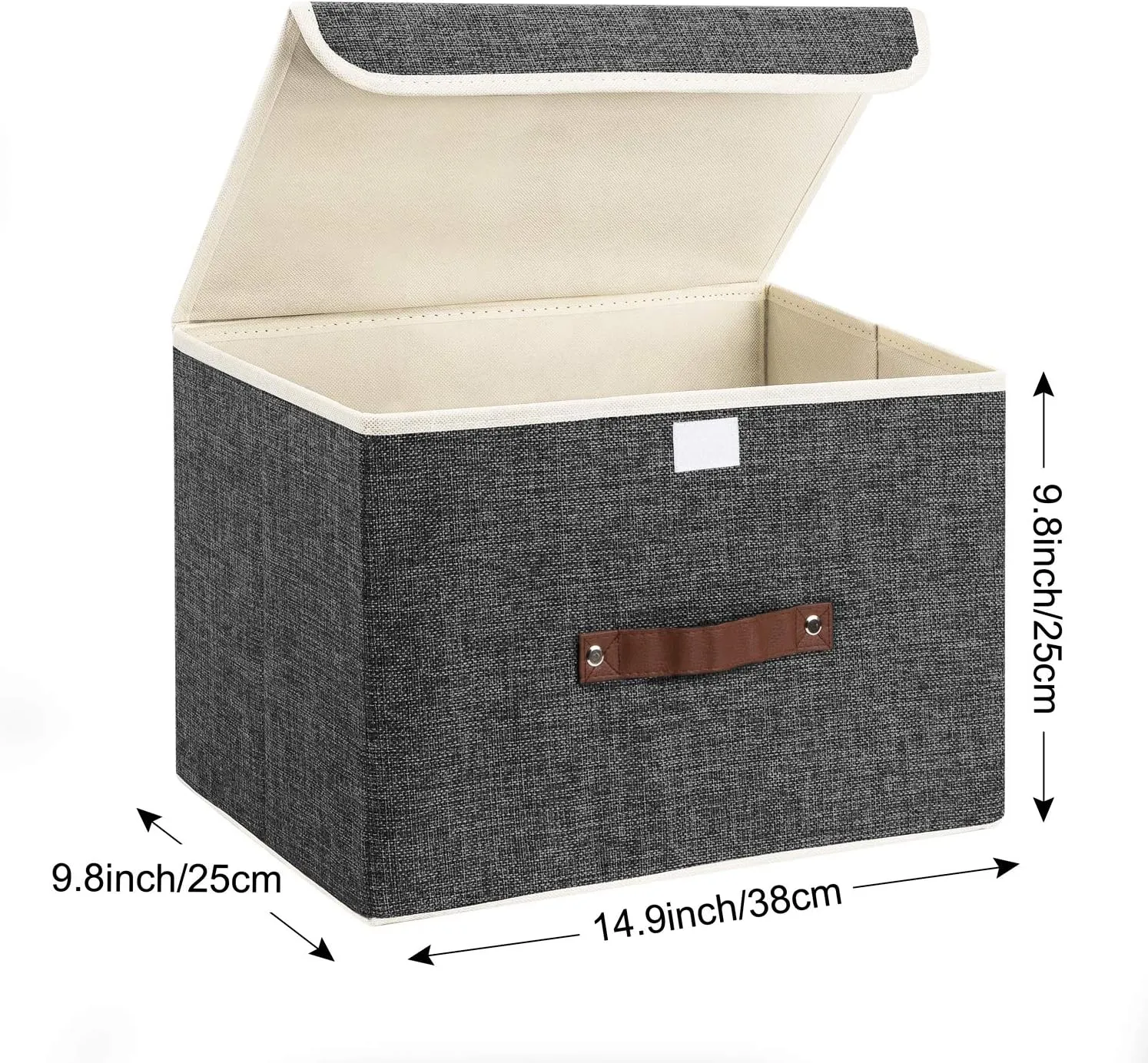 TYEERS Collapsible Storage Boxes, Washable Fabric Storage Bins with Lids, 14.9x9.8x9.8 inches, 2 Pack, Black