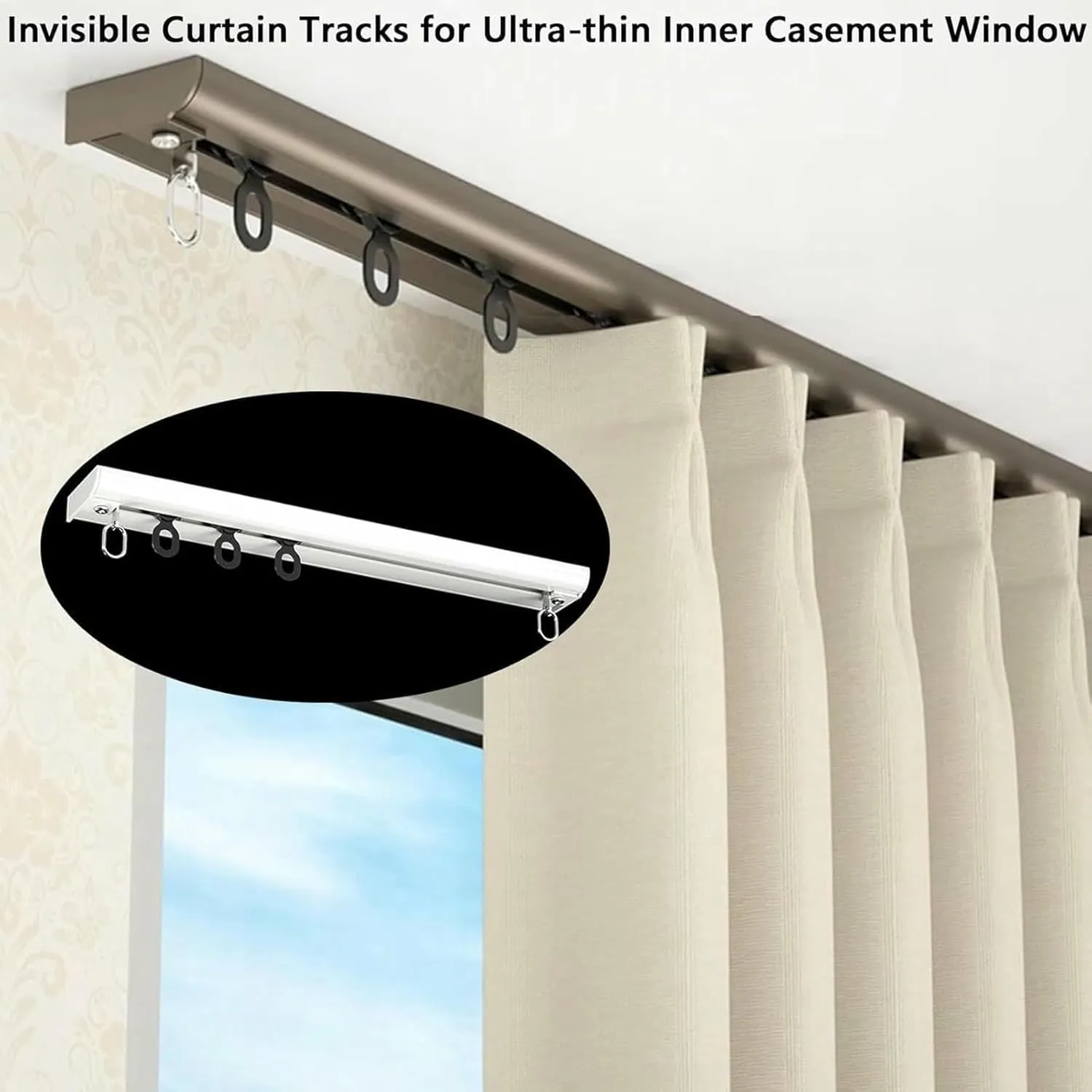 Ultra-thin Ceiling Track for Curtains, Ceiling Curtain Track Set, Ceiling Track for Curtains-Room Divider - Curtain Track, Slide Quietly Curtain Track Rail for Inward-opening Window(White,3.3m(10.8ft)