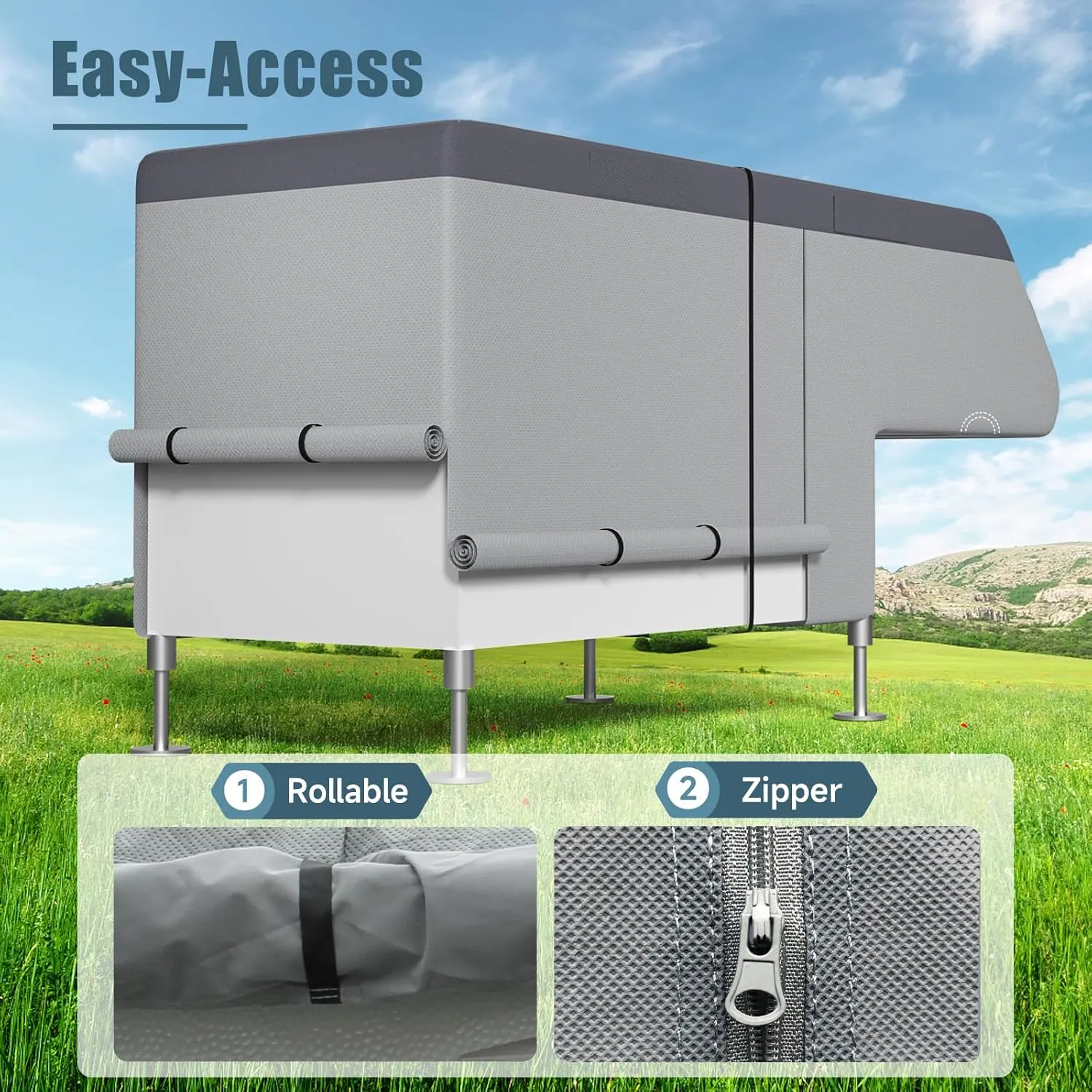 Umbrauto Truck Camper Cover 7-Layer Anti-Tear Top Motorhome RVs All Season Protection with Gutter Cover, Windproof Straps, Fits 10' - 12' Campers