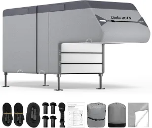 Umbrauto Truck Camper Cover 7-Layer Anti-Tear Top Motorhome RVs All Season Protection with Gutter Cover, Windproof Straps, Fits 10' - 12' Campers