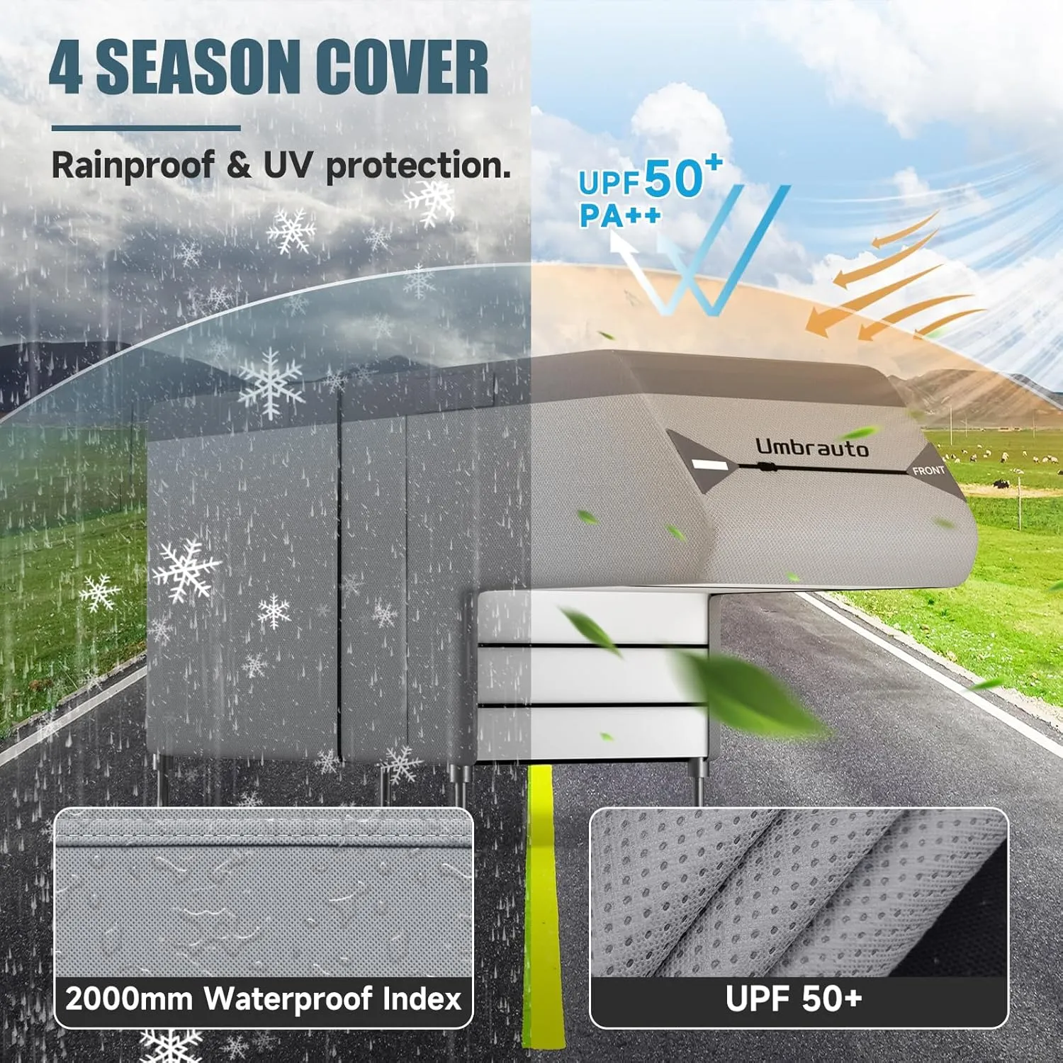 Umbrauto Truck Camper Cover 7-Layer Anti-Tear Top Motorhome RVs All Season Protection with Gutter Cover, Windproof Straps, Fits 10' - 12' Campers