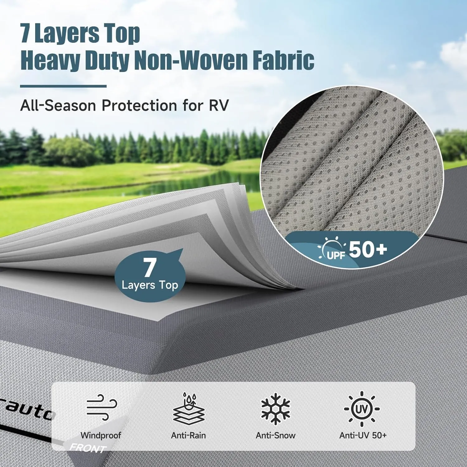 Umbrauto Truck Camper Cover 7-Layer Anti-Tear Top Motorhome RVs All Season Protection with Gutter Cover, Windproof Straps, Fits 10' - 12' Campers