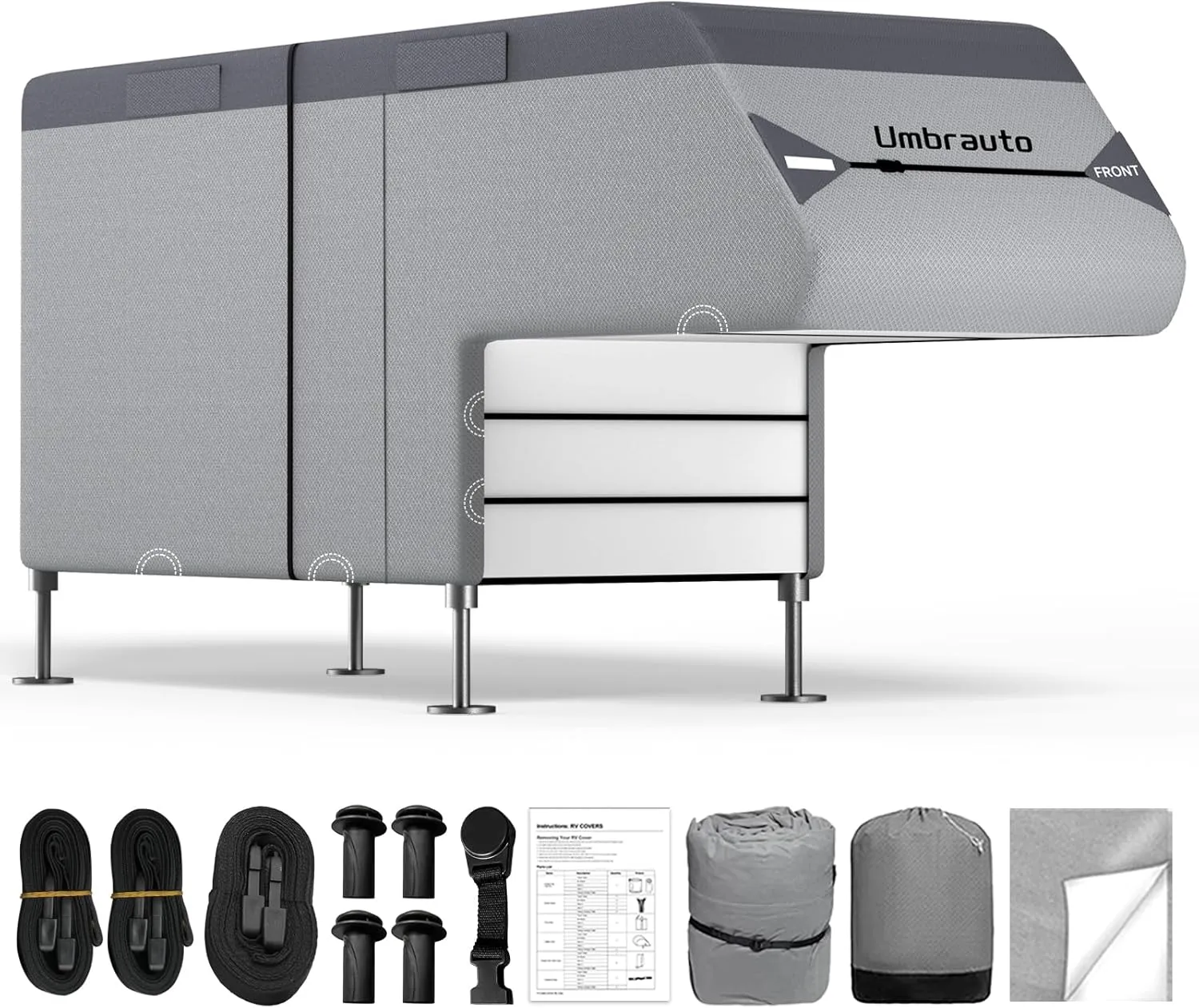 Umbrauto Truck Camper Cover 7-Layer Anti-Tear Top Motorhome RVs All Season Protection with Gutter Cover, Windproof Straps, Fits 10' - 12' Campers