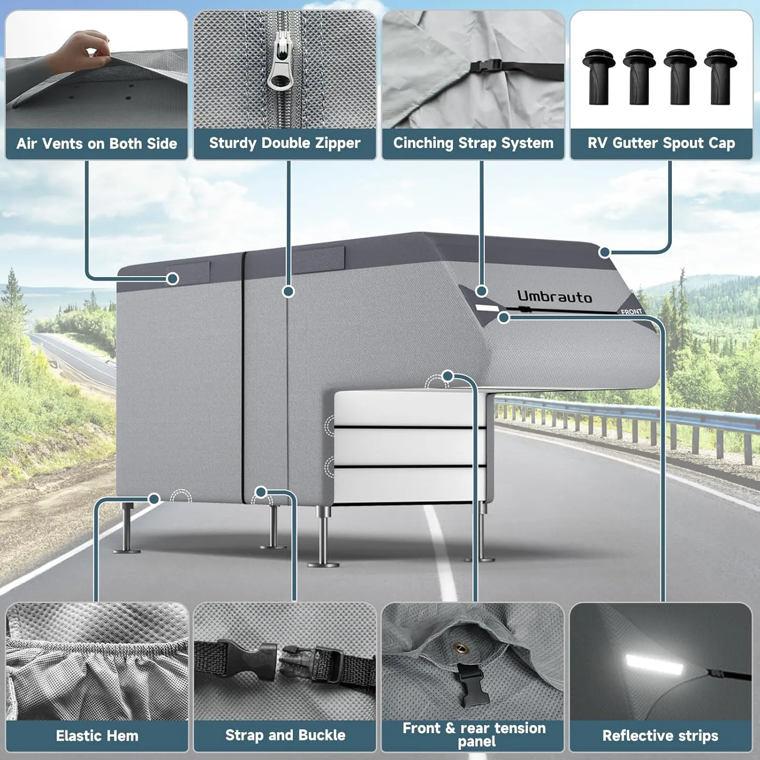 Umbrauto Truck Camper Cover 7-Layer Anti-Tear Top Motorhome RVs All Season Protection with Gutter Cover, Windproof Straps, Fits 10' - 12' Campers