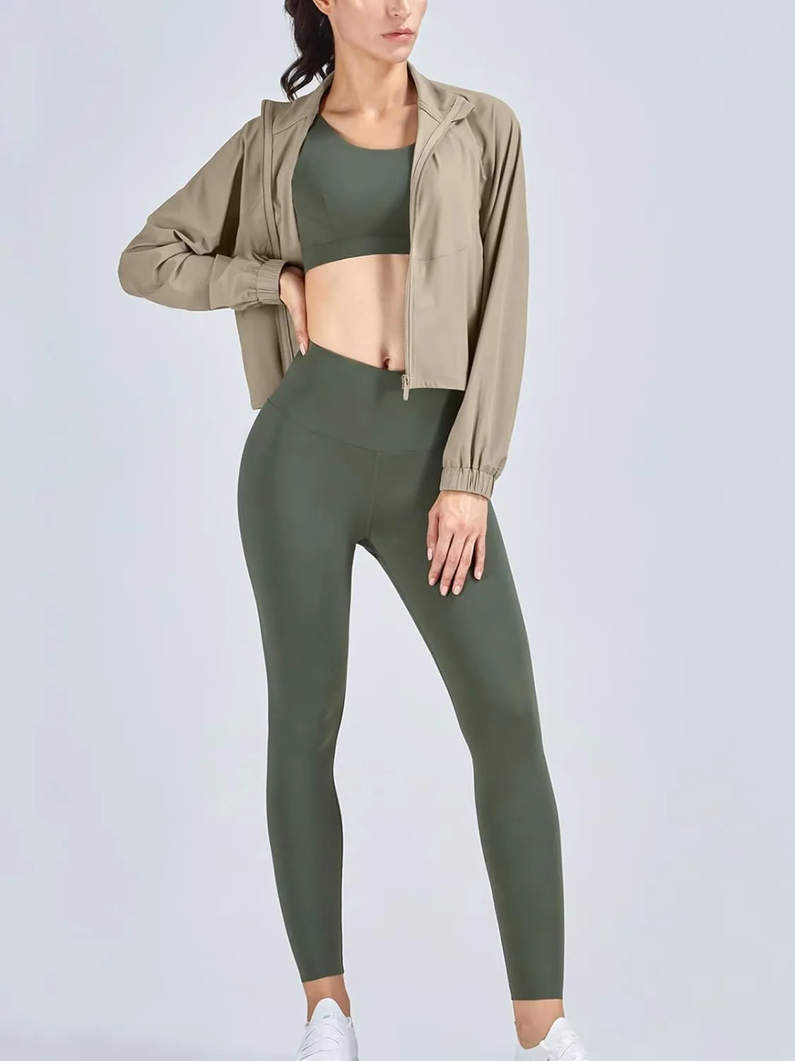 UPF 50  Workout Jackets for Women Athletic Zip Up Running Jacket Sun Protection Lightweight UPF Cropped Jacket