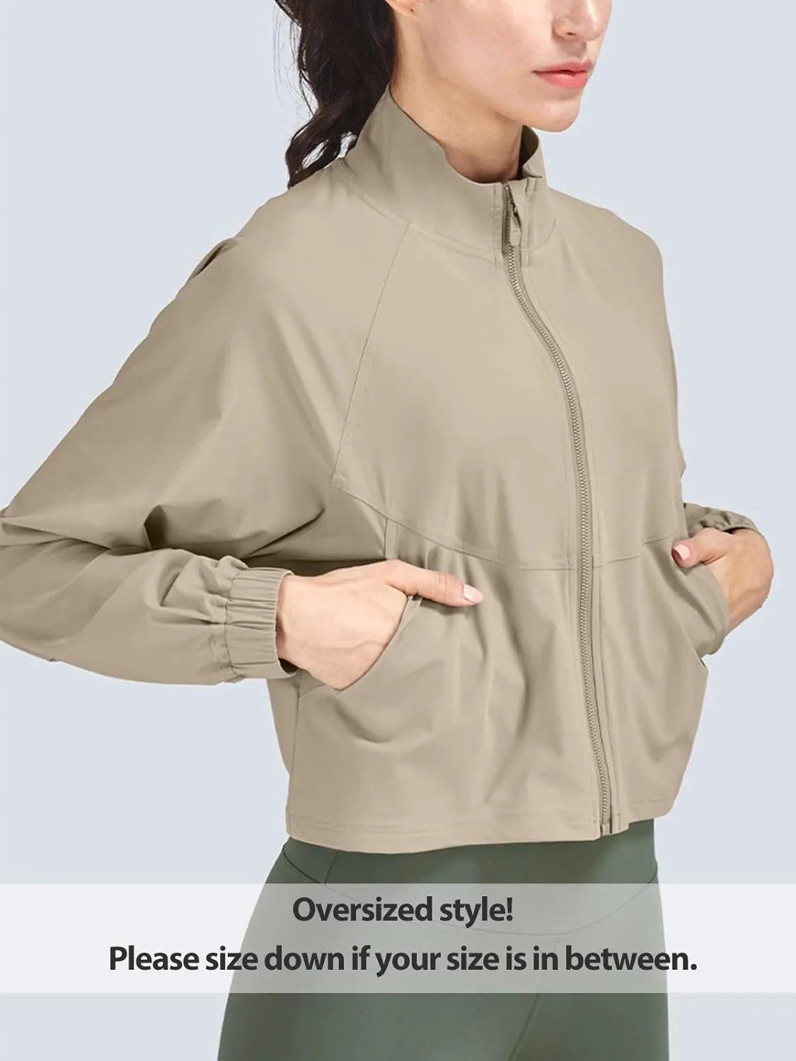 UPF 50  Workout Jackets for Women Athletic Zip Up Running Jacket Sun Protection Lightweight UPF Cropped Jacket