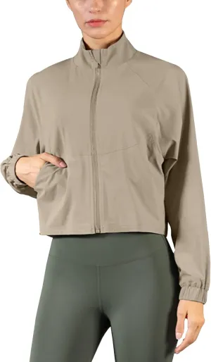 UPF 50  Workout Jackets for Women Athletic Zip Up Running Jacket Sun Protection Lightweight UPF Cropped Jacket