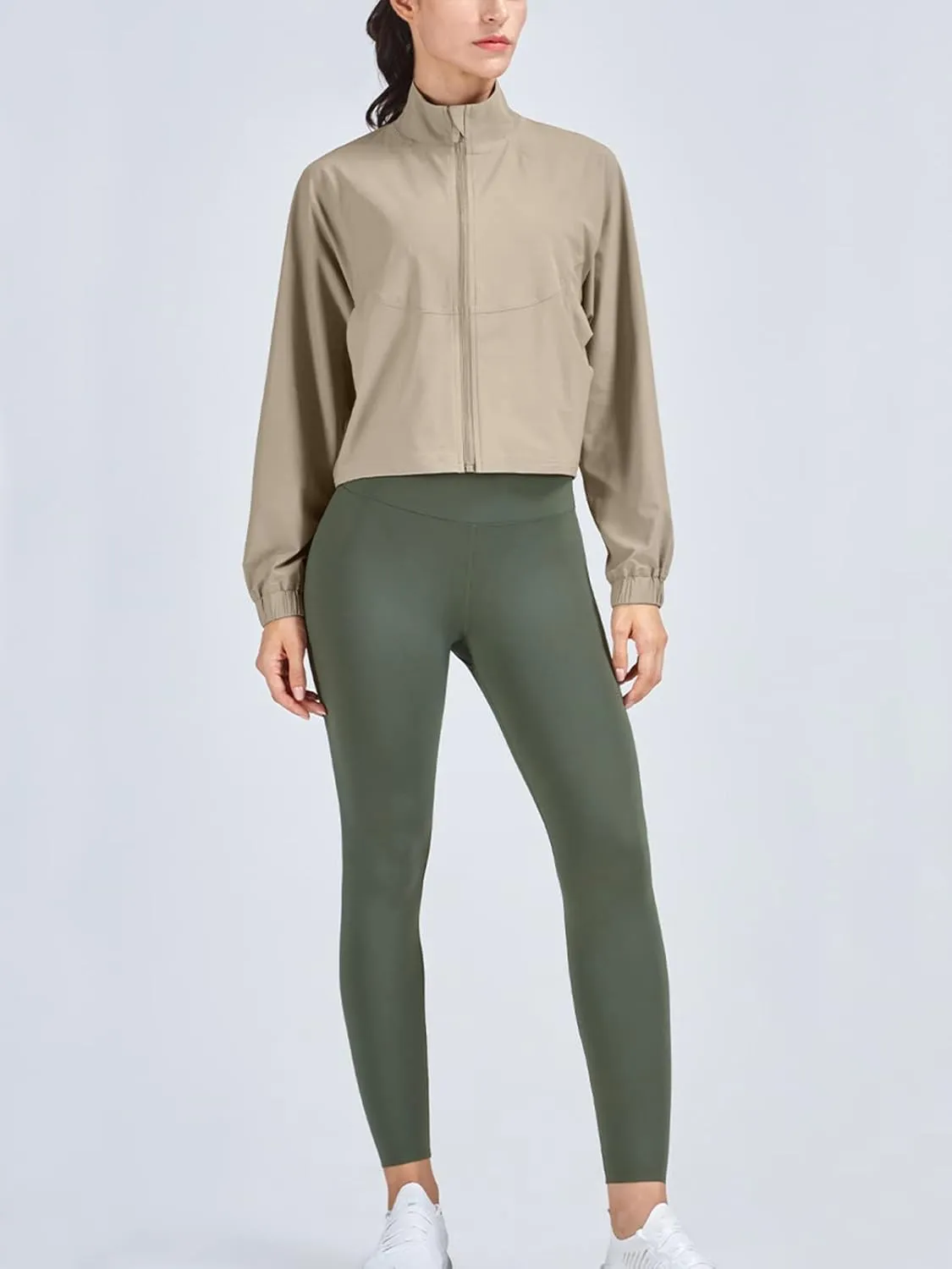 UPF 50  Workout Jackets for Women Athletic Zip Up Running Jacket Sun Protection Lightweight UPF Cropped Jacket