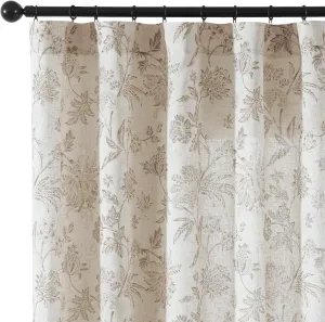 Vangao Linen Blend Taupe Floral Curtains for Bedroom, 84 Inch Length Printed Flower French Country Curtains for Living Room Light Filtering Drapes, Rod Pocket Window Treatments, 2 Panels Taupe