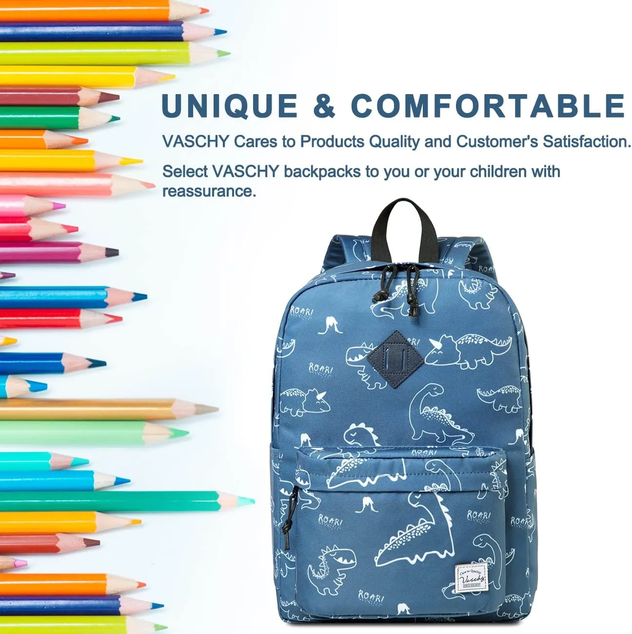 VASCHY Backpack for School, Lightweight Water Resistant Bookbag Casual Daypack for Man/Boys Dinosaurs