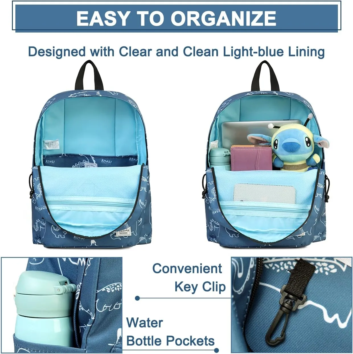 VASCHY Backpack for School, Lightweight Water Resistant Bookbag Casual Daypack for Man/Boys Dinosaurs