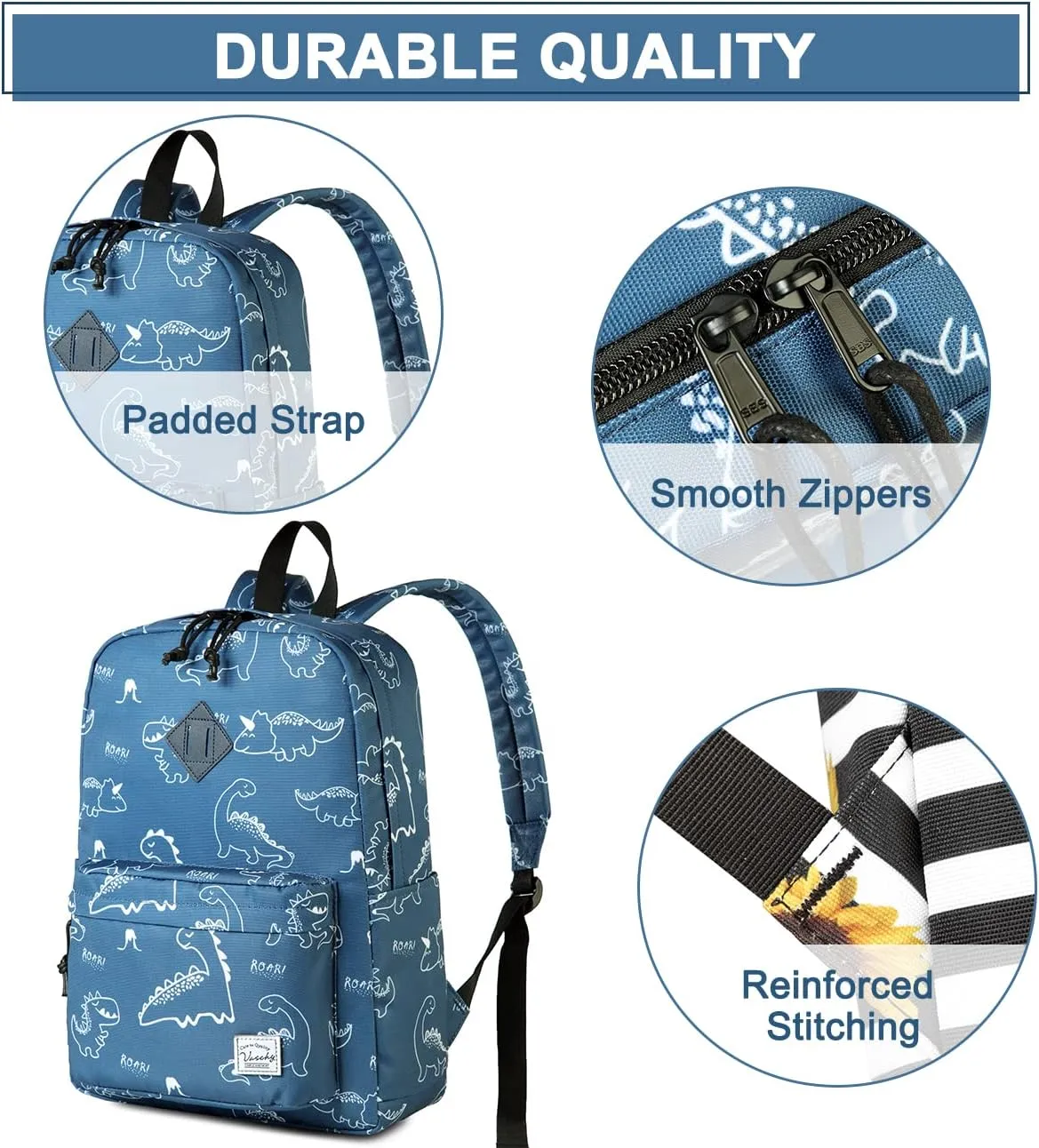 VASCHY Backpack for School, Lightweight Water Resistant Bookbag Casual Daypack for Man/Boys Dinosaurs