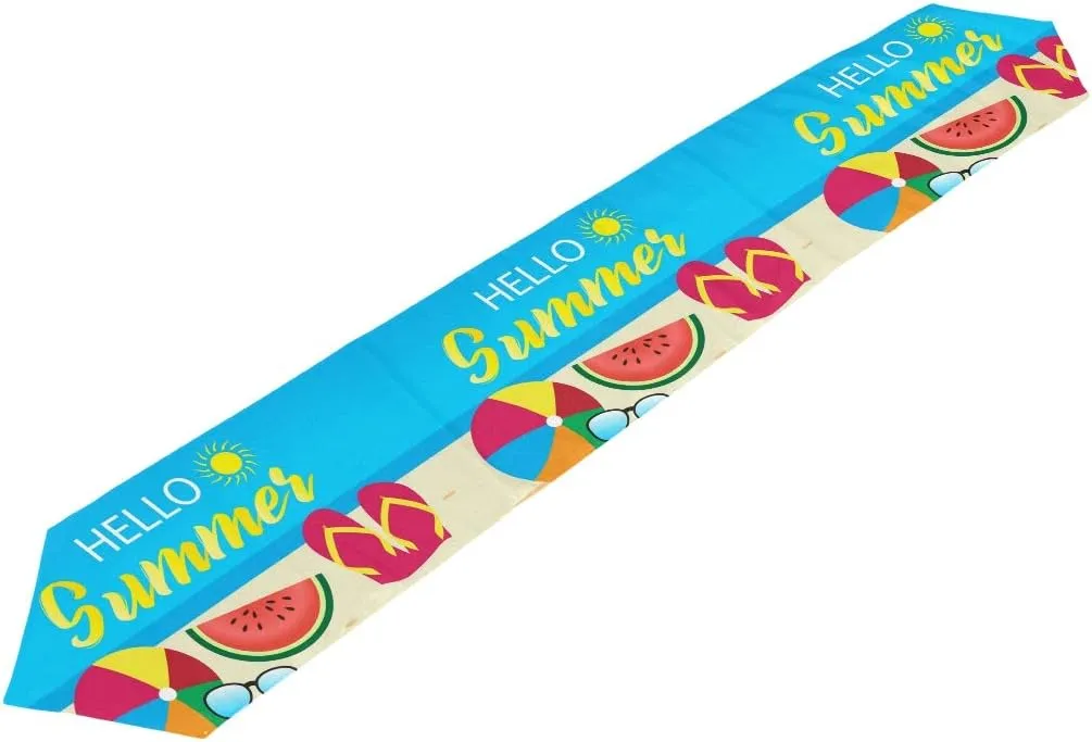 VIKKO Summer Beach Ball Slippers Table Runner Home Decor Polyester Coffee Table Runner for Family Dinners or Gatherings, Indoor and Outdoor Parties(13 x 70 inch)