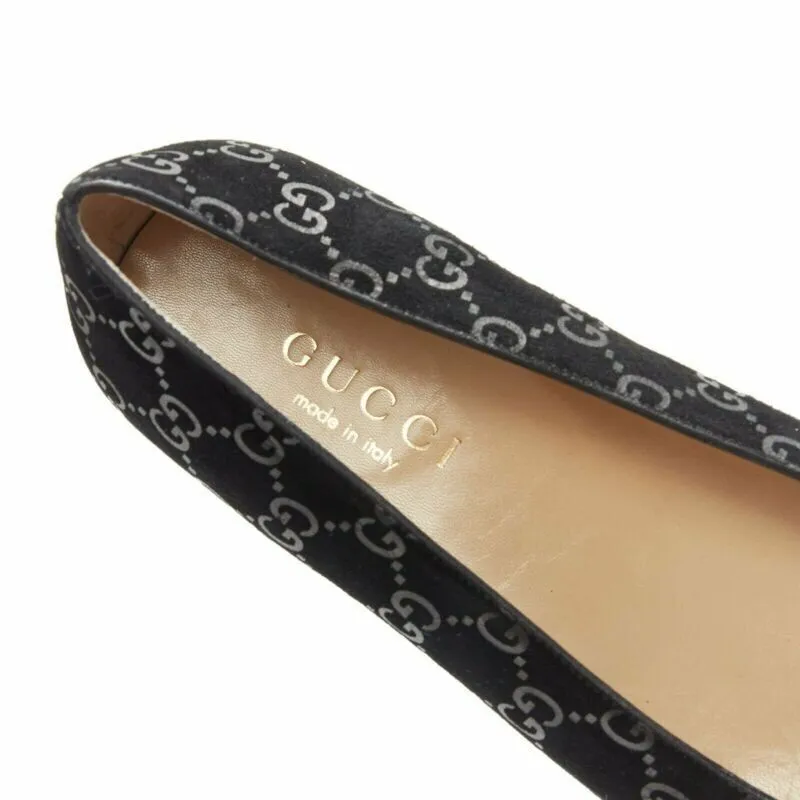 vintage GUCCI black monogram printed black suede square toe loafer EU36.5C
