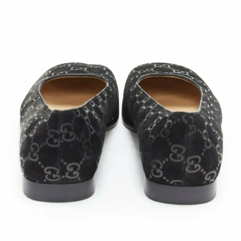 vintage GUCCI black monogram printed black suede square toe loafer EU36.5C