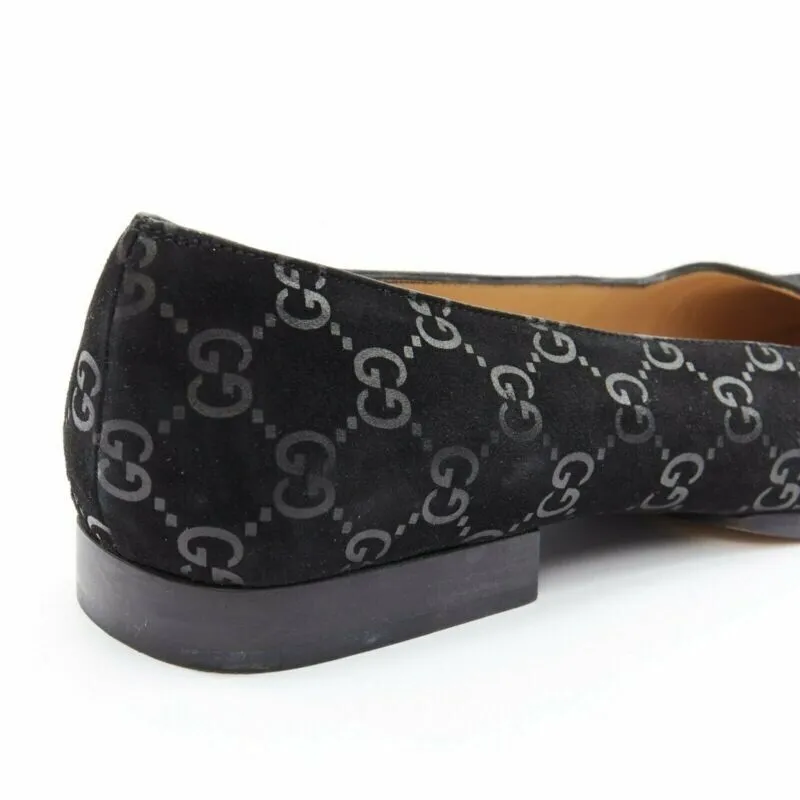 vintage GUCCI black monogram printed black suede square toe loafer EU36.5C