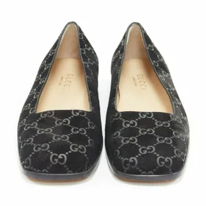 vintage GUCCI black monogram printed black suede square toe loafer EU36.5C